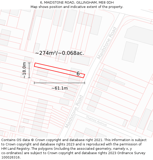 6, MAIDSTONE ROAD, GILLINGHAM, ME8 0DH: Plot and title map
