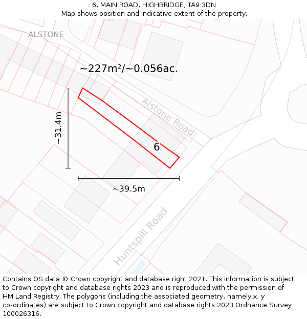 6, MAIN ROAD, HIGHBRIDGE, TA9 3DN: Plot and title map