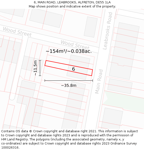 6, MAIN ROAD, LEABROOKS, ALFRETON, DE55 1LA: Plot and title map