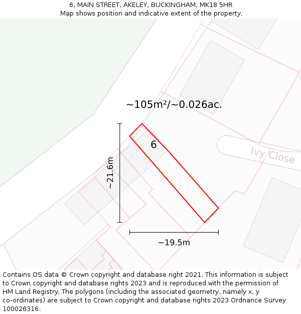 6, MAIN STREET, AKELEY, BUCKINGHAM, MK18 5HR: Plot and title map