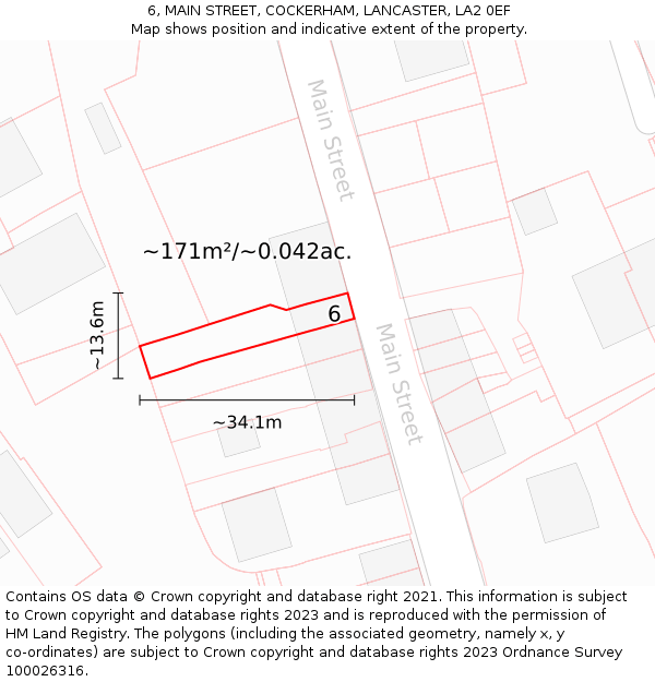 6, MAIN STREET, COCKERHAM, LANCASTER, LA2 0EF: Plot and title map