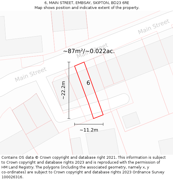 6, MAIN STREET, EMBSAY, SKIPTON, BD23 6RE: Plot and title map