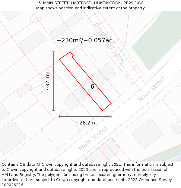 6, MAIN STREET, HARTFORD, HUNTINGDON, PE29 1XW: Plot and title map