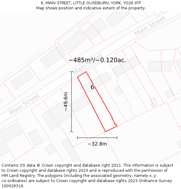 6, MAIN STREET, LITTLE OUSEBURN, YORK, YO26 9TF: Plot and title map