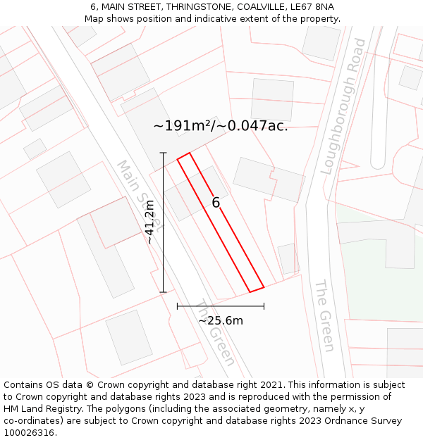6, MAIN STREET, THRINGSTONE, COALVILLE, LE67 8NA: Plot and title map