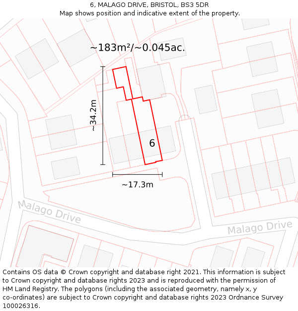 6, MALAGO DRIVE, BRISTOL, BS3 5DR: Plot and title map