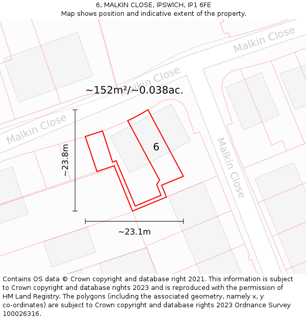 6, MALKIN CLOSE, IPSWICH, IP1 6FE: Plot and title map
