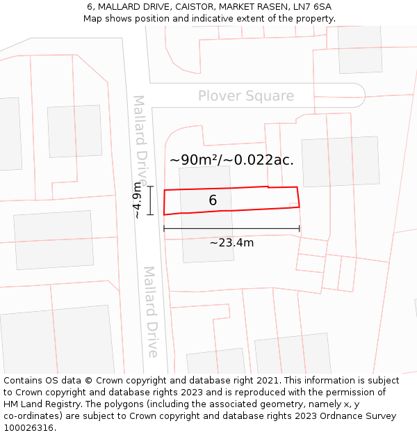 6, MALLARD DRIVE, CAISTOR, MARKET RASEN, LN7 6SA: Plot and title map
