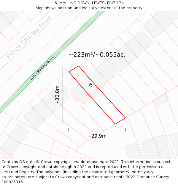 6, MALLING DOWN, LEWES, BN7 2BN: Plot and title map