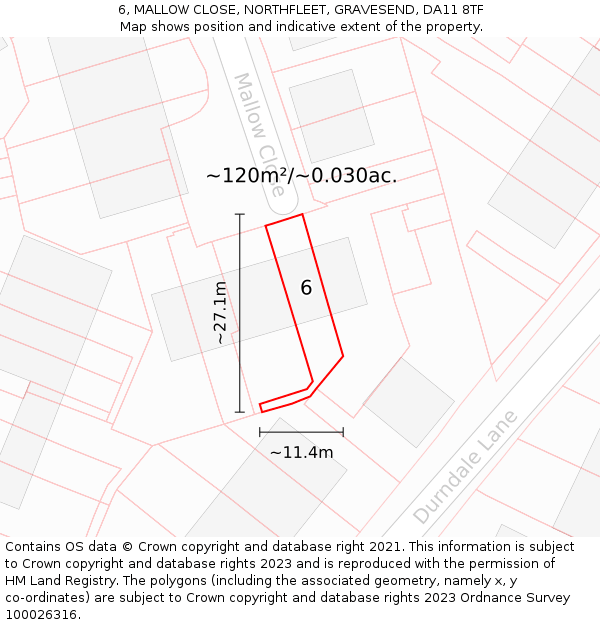 6, MALLOW CLOSE, NORTHFLEET, GRAVESEND, DA11 8TF: Plot and title map