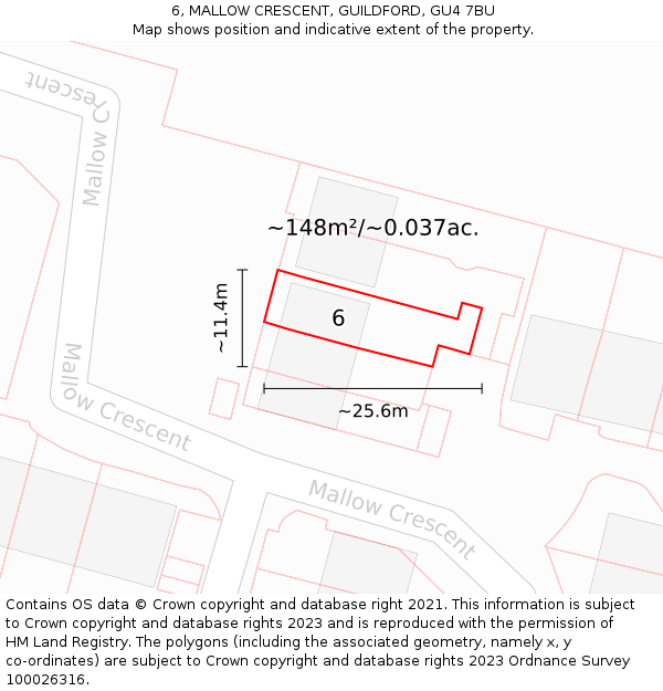 6, MALLOW CRESCENT, GUILDFORD, GU4 7BU: Plot and title map