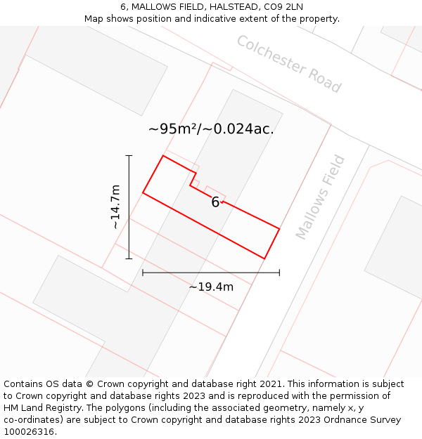 6, MALLOWS FIELD, HALSTEAD, CO9 2LN: Plot and title map