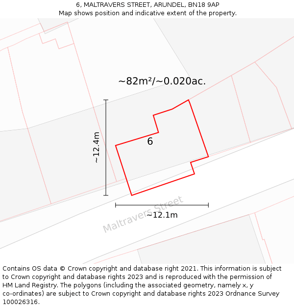 6, MALTRAVERS STREET, ARUNDEL, BN18 9AP: Plot and title map