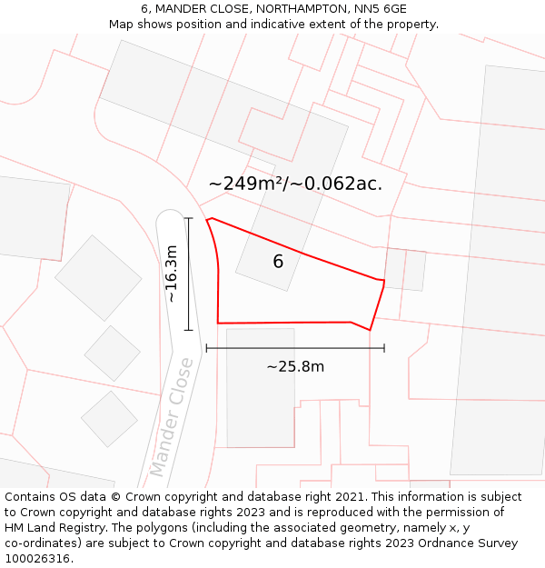 6, MANDER CLOSE, NORTHAMPTON, NN5 6GE: Plot and title map
