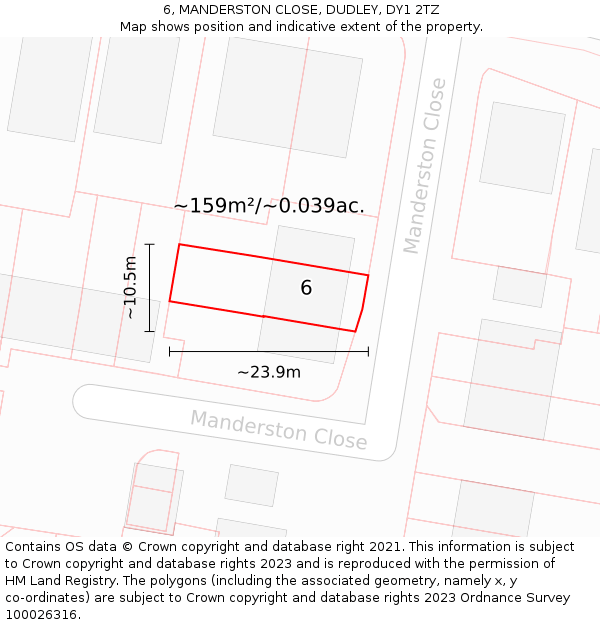 6, MANDERSTON CLOSE, DUDLEY, DY1 2TZ: Plot and title map