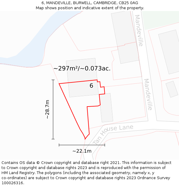 6, MANDEVILLE, BURWELL, CAMBRIDGE, CB25 0AG: Plot and title map