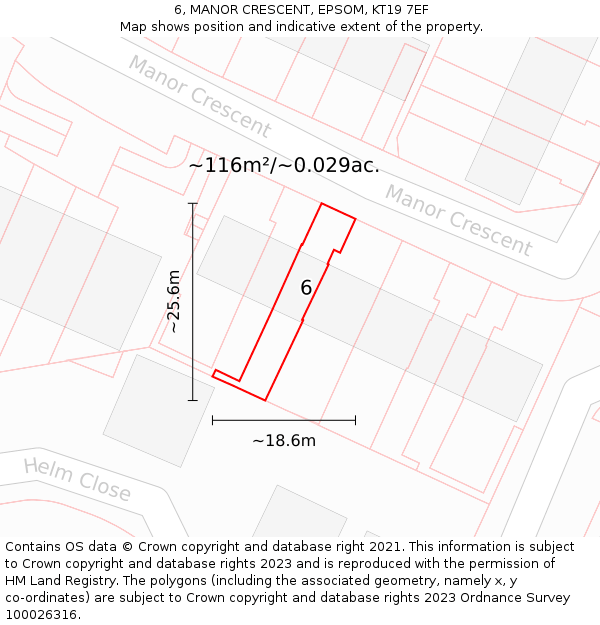 6, MANOR CRESCENT, EPSOM, KT19 7EF: Plot and title map