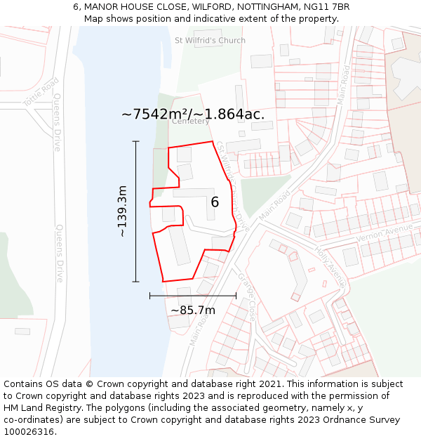 6, MANOR HOUSE CLOSE, WILFORD, NOTTINGHAM, NG11 7BR: Plot and title map
