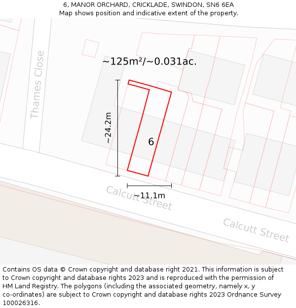 6, MANOR ORCHARD, CRICKLADE, SWINDON, SN6 6EA: Plot and title map