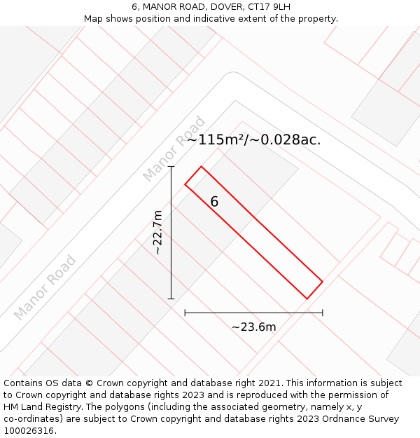 6, MANOR ROAD, DOVER, CT17 9LH: Plot and title map