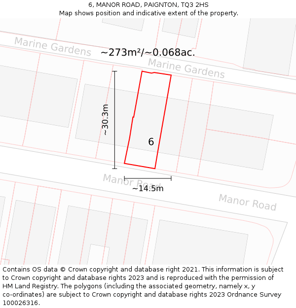 6, MANOR ROAD, PAIGNTON, TQ3 2HS: Plot and title map