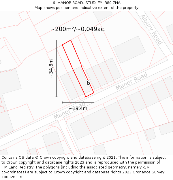 6, MANOR ROAD, STUDLEY, B80 7NA: Plot and title map