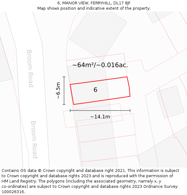 6, MANOR VIEW, FERRYHILL, DL17 8JF: Plot and title map