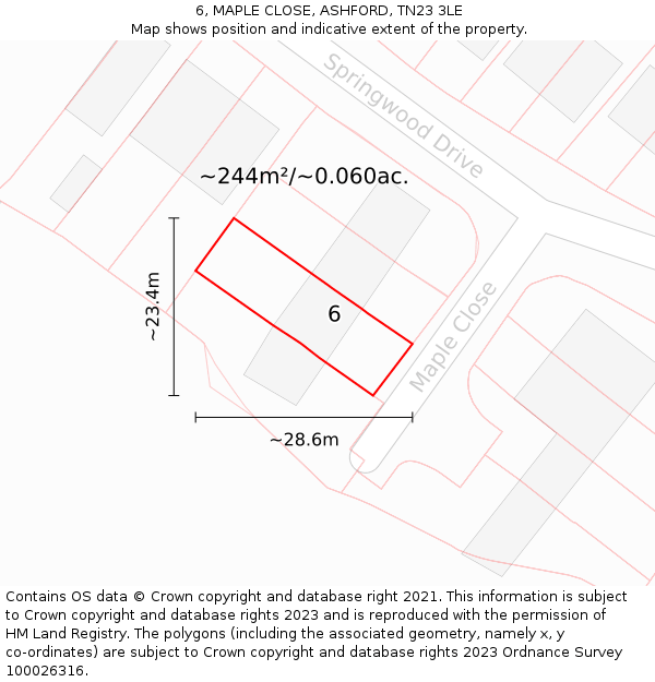 6, MAPLE CLOSE, ASHFORD, TN23 3LE: Plot and title map