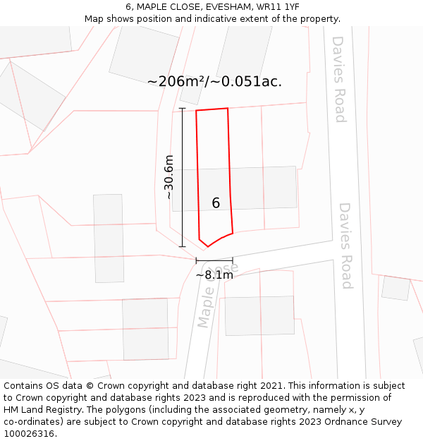 6, MAPLE CLOSE, EVESHAM, WR11 1YF: Plot and title map