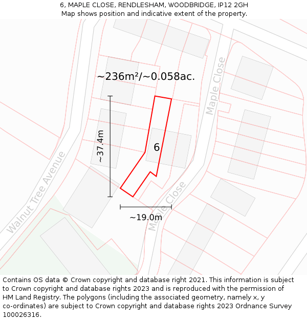 6, MAPLE CLOSE, RENDLESHAM, WOODBRIDGE, IP12 2GH: Plot and title map