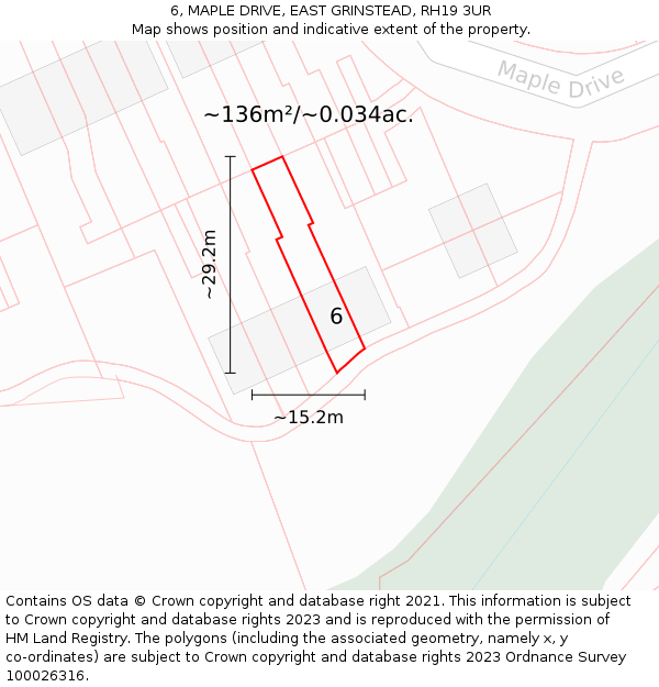 6, MAPLE DRIVE, EAST GRINSTEAD, RH19 3UR: Plot and title map