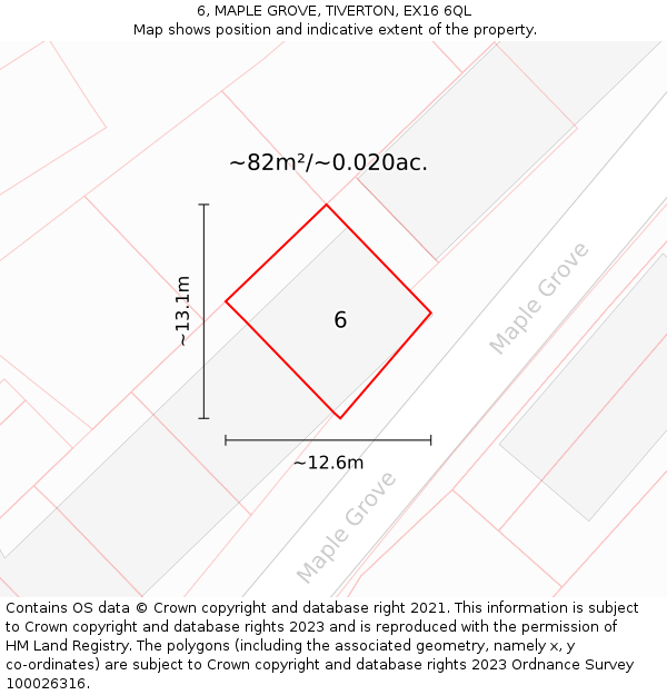6, MAPLE GROVE, TIVERTON, EX16 6QL: Plot and title map