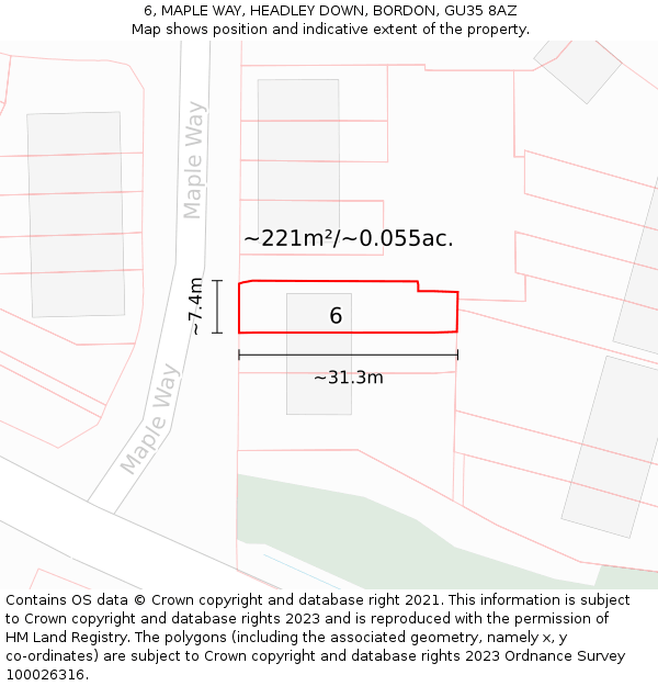 6, MAPLE WAY, HEADLEY DOWN, BORDON, GU35 8AZ: Plot and title map