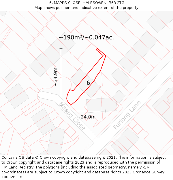 6, MAPPS CLOSE, HALESOWEN, B63 2TG: Plot and title map