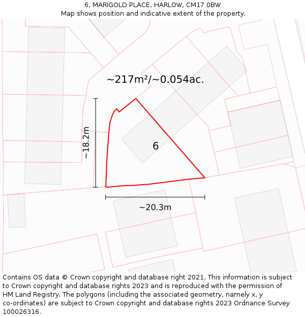 6, MARIGOLD PLACE, HARLOW, CM17 0BW: Plot and title map