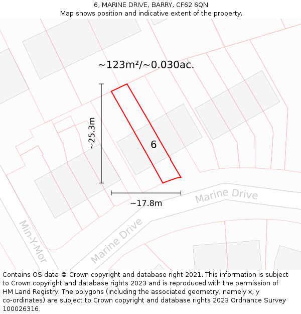 6, MARINE DRIVE, BARRY, CF62 6QN: Plot and title map