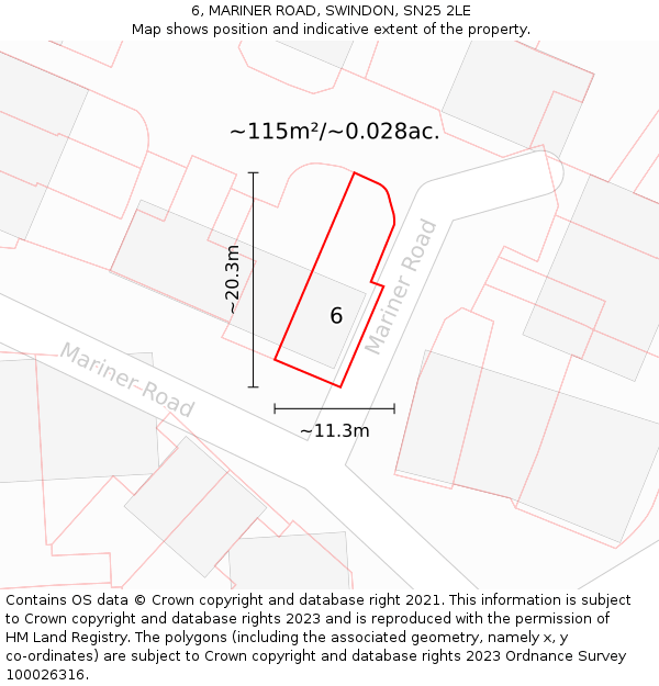 6, MARINER ROAD, SWINDON, SN25 2LE: Plot and title map