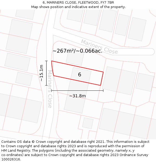 6, MARINERS CLOSE, FLEETWOOD, FY7 7BR: Plot and title map