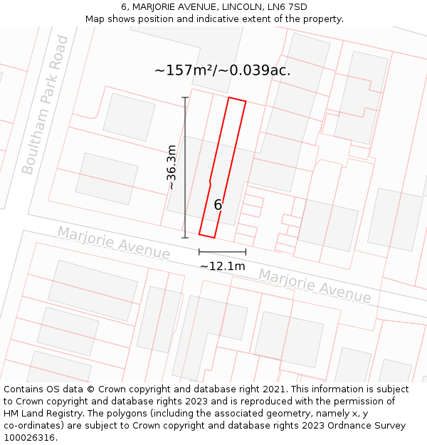 6, MARJORIE AVENUE, LINCOLN, LN6 7SD: Plot and title map