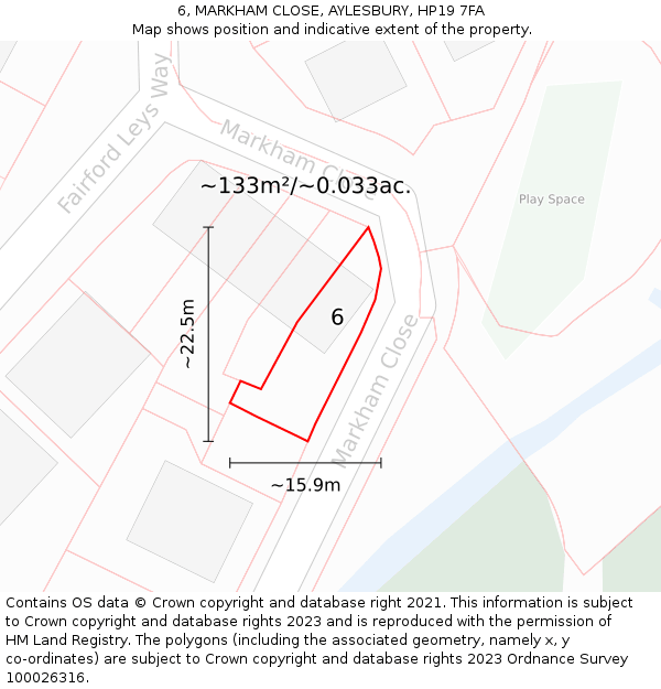 6, MARKHAM CLOSE, AYLESBURY, HP19 7FA: Plot and title map