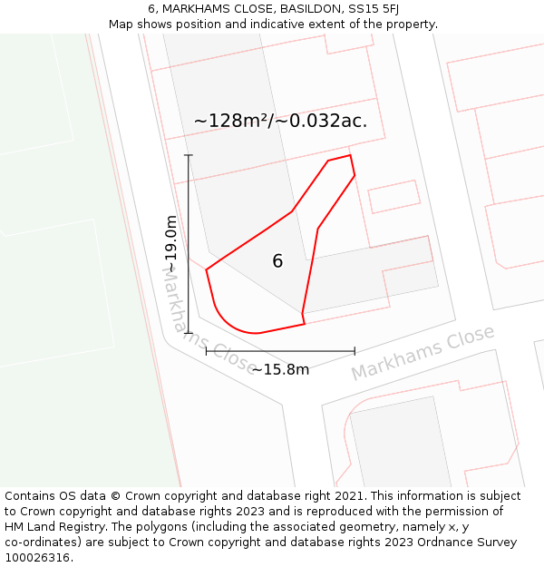 6, MARKHAMS CLOSE, BASILDON, SS15 5FJ: Plot and title map