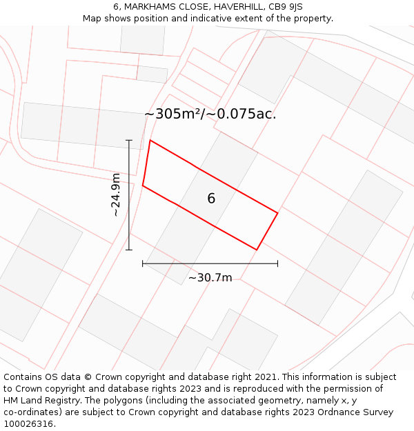 6, MARKHAMS CLOSE, HAVERHILL, CB9 9JS: Plot and title map
