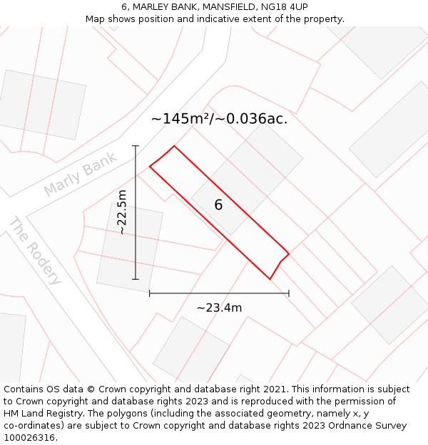 6, MARLEY BANK, MANSFIELD, NG18 4UP: Plot and title map