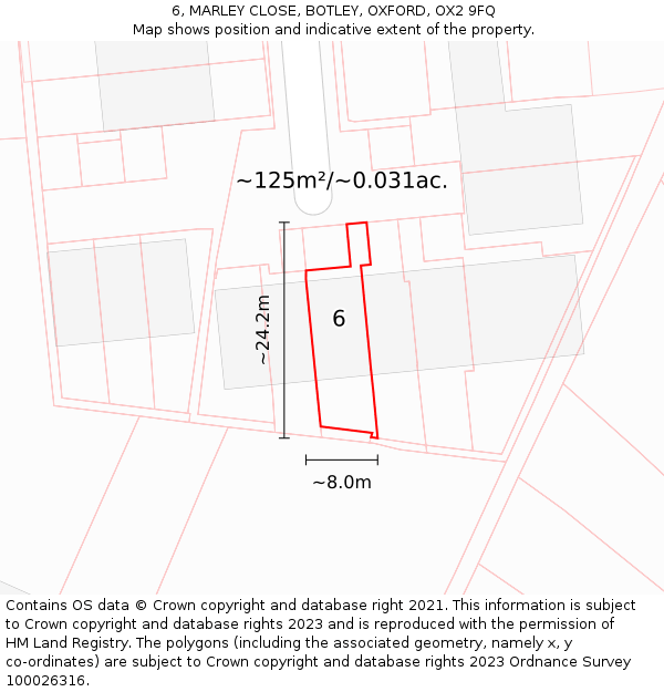 6, MARLEY CLOSE, BOTLEY, OXFORD, OX2 9FQ: Plot and title map