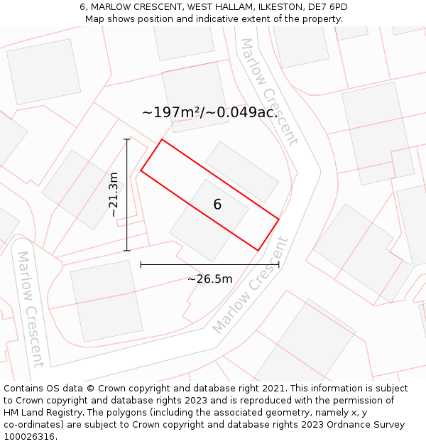 6, MARLOW CRESCENT, WEST HALLAM, ILKESTON, DE7 6PD: Plot and title map