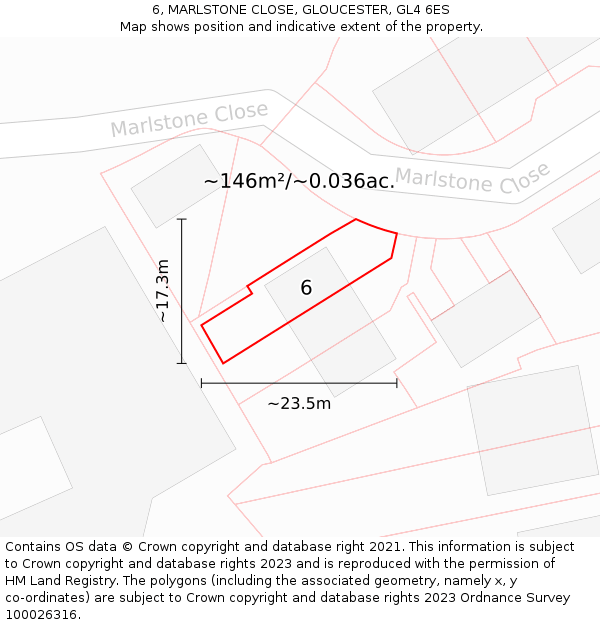 6, MARLSTONE CLOSE, GLOUCESTER, GL4 6ES: Plot and title map