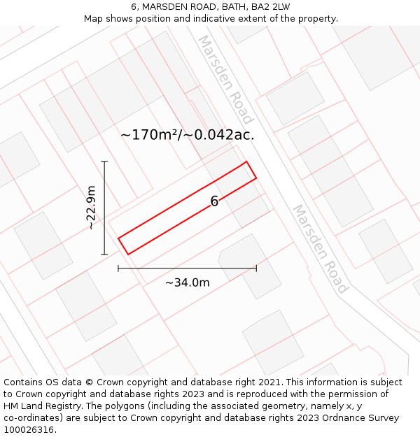 6, MARSDEN ROAD, BATH, BA2 2LW: Plot and title map