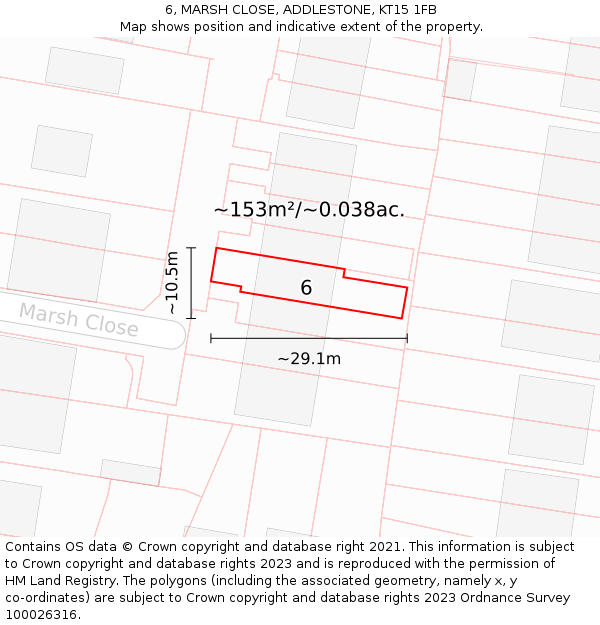 6, MARSH CLOSE, ADDLESTONE, KT15 1FB: Plot and title map