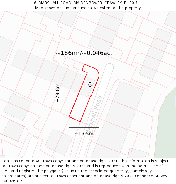 6, MARSHALL ROAD, MAIDENBOWER, CRAWLEY, RH10 7UL: Plot and title map