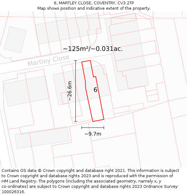 6, MARTLEY CLOSE, COVENTRY, CV3 2TP: Plot and title map